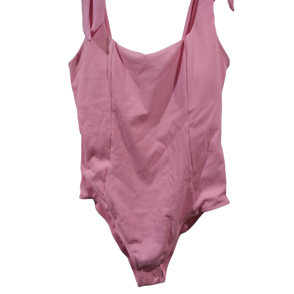 Womens One Piece Swimsuit Ribbed Tie Shoulder Pink M5B323FSOL L - Picture 2 of 6